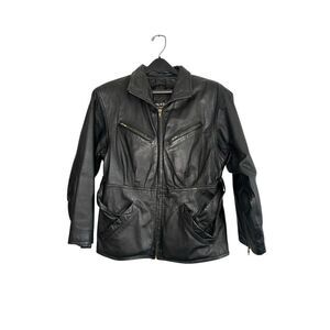 Vintage Wilsons Leather Black Zip Up Jacket Belted Zippers Vtg Women’s XS Winter